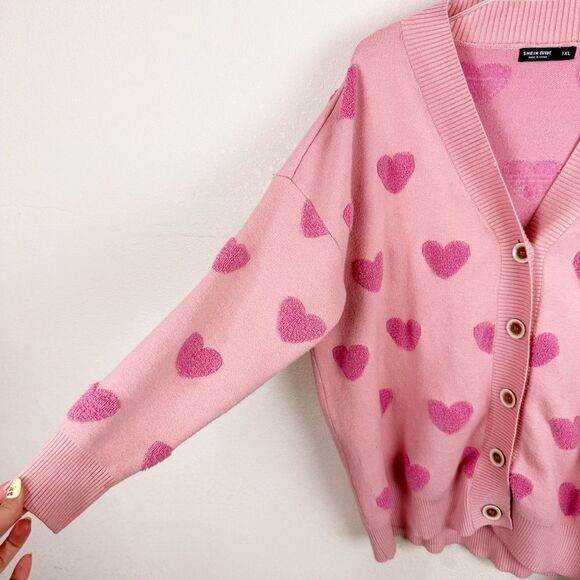 Pink Heart Knit Cardigan Sweater Rockabilly Retro Plus Size 1X - Picture 2 of 4